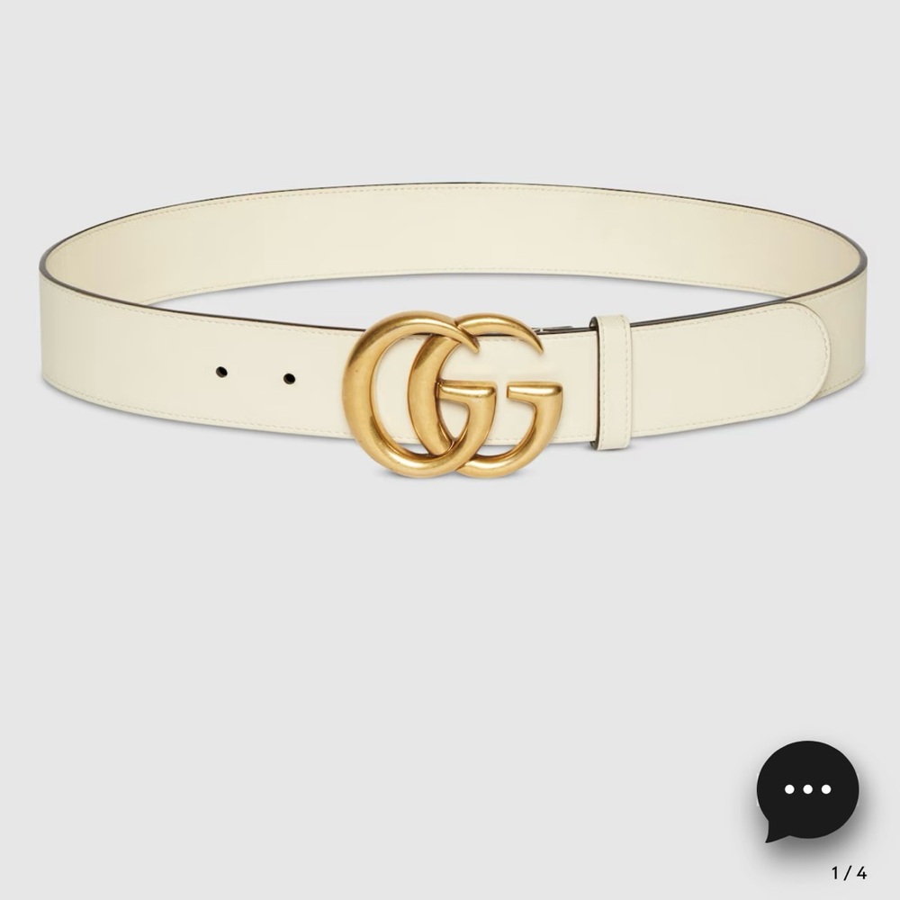 Gucci Ivory Leather Belt with Gold GG Buckle